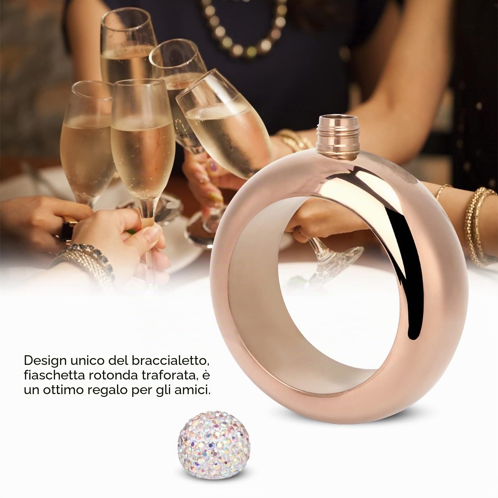 Fiaschetta Braccialetto Boccetta Portatile, Bracciale Bangle Flask 3,5oz/100ml Acciaio Inossidabile Design Discreto Sigillo Ermetico for Feste Concerti Club Viaggi Regalo