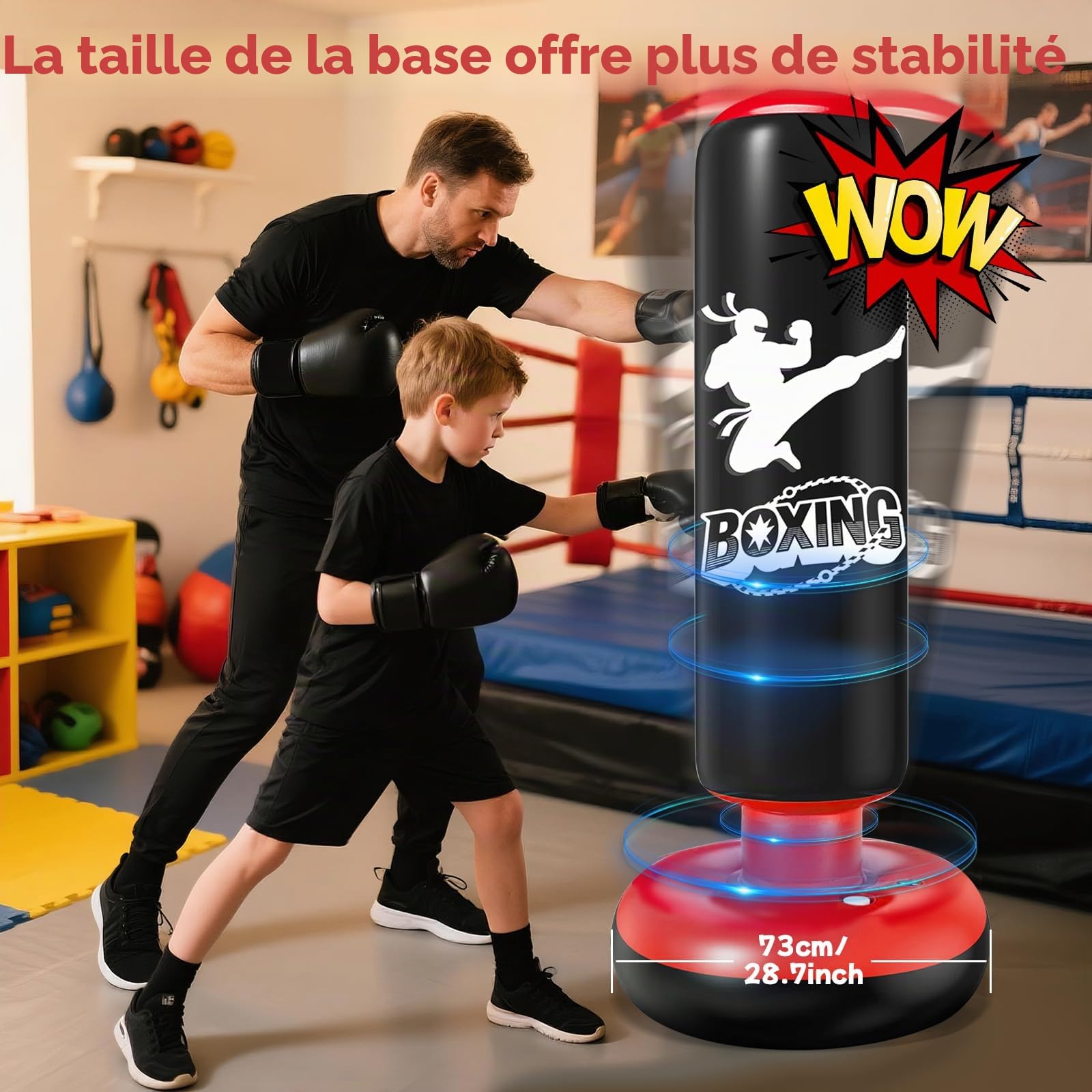 Qoosea Sac de Boxe Enfants 160cm Gonflable Sac de Frappe sur Pied Set de Formation avec Gants Karaté Taekwondo