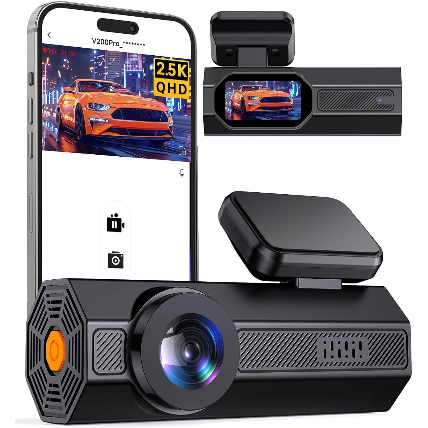 Dash Cam Front 2.5K: VEEMENT Mini Dash Cam for Cars, 1440P Car Camera with APP, 1.47" Display Dashcam, WiFi Dash Cam with WDR Night Vision, 24 Hours Parking Monitor Dashcams, 170°Wide, G-Sensor