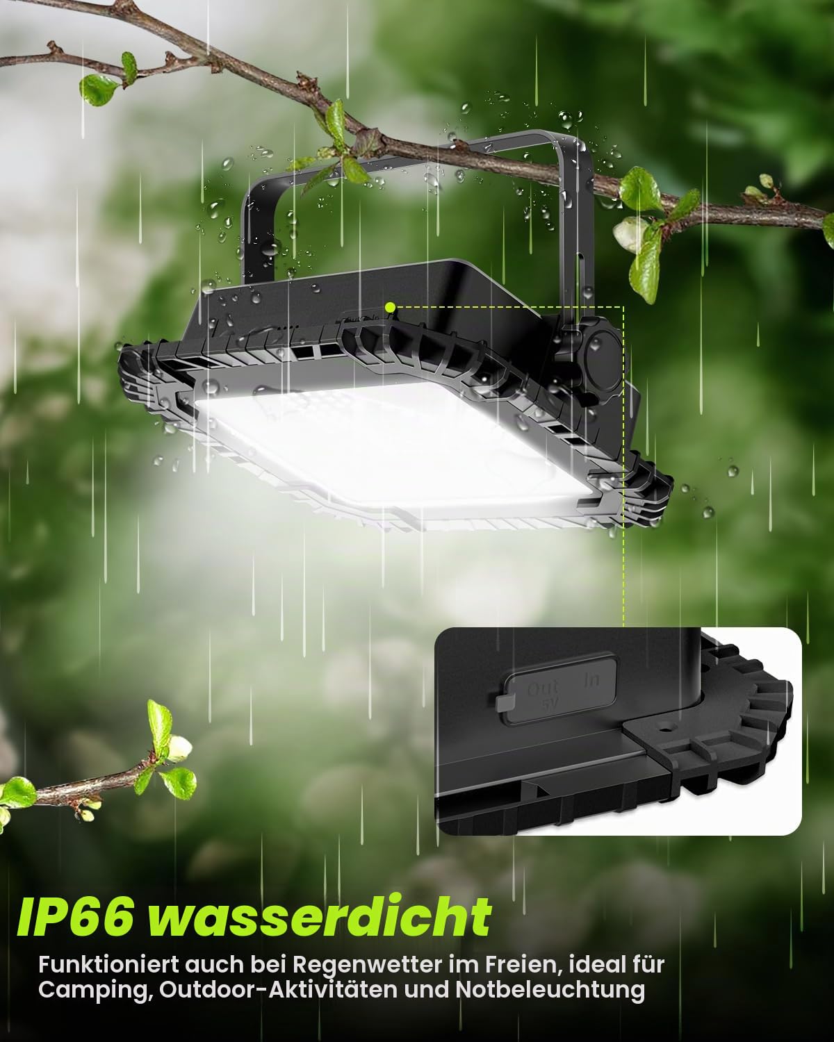 CLV LED Akku Strahler 200W 20000mAh Tragbarer LED Arbeitsleuchte 4 Modi | Baustrahler Akku 2 Helligkeiten Campinglampe Solar USB Wiederaufladbar Akku Lampe IP66 Wasserdicht für Camping Notfall