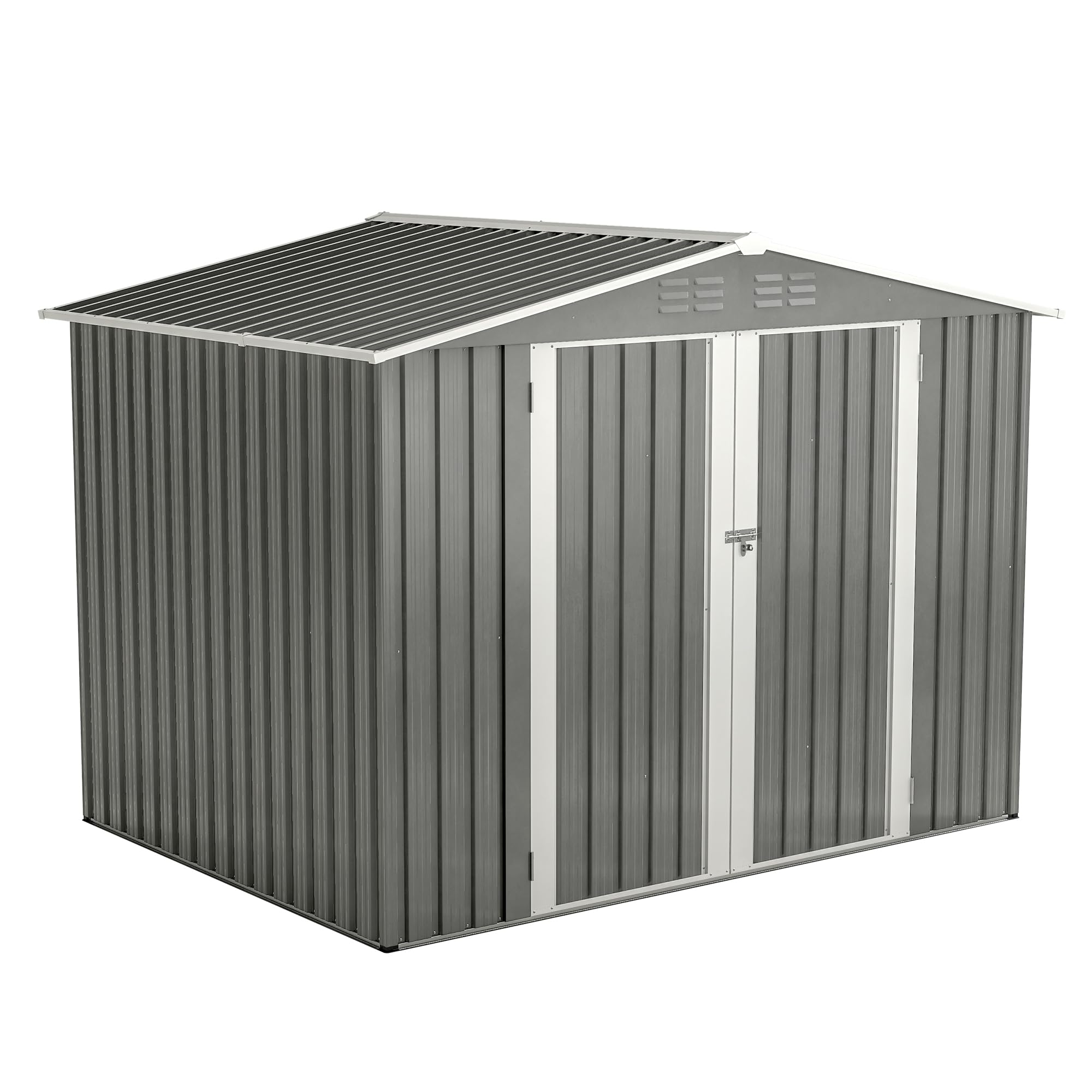 SEE DESCRIPTION 8 x 6 FT Outdoor Waterproof Garden Tool Storage Sheds with Metal Foundation with Floor Frame, Tool Shed with Lockable Hinged Doors & Air Vents, Storage House Waterproof for Backyard, Lawn, Gray