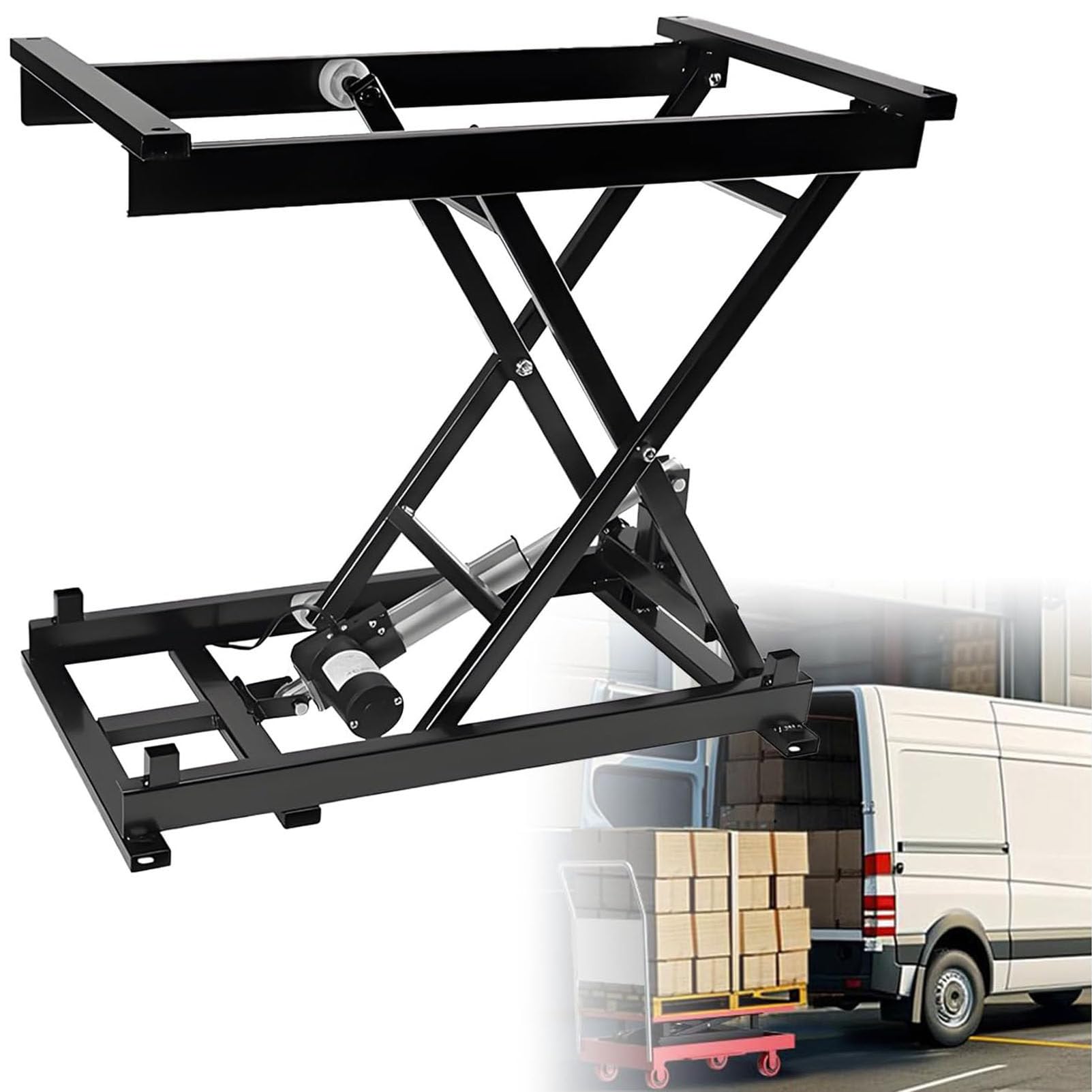 Mesa elevadora eléctrica de tijera de 132 libras, altura ajustable de 180 a 680 mm, plataforma de elevación eléctrica para un manejo y transporte eficientes de materiales, ideal para almacenes y