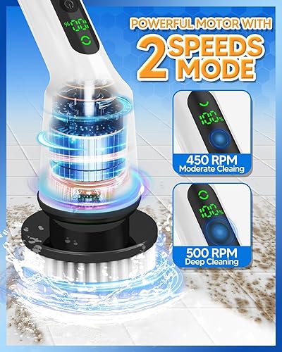 Miniatura 3 de Limpiador eléctrico giratorio, limpiador de ducha inalámbrico actualizado 2024 con 9 cabezales de cepillo reemplazables y 3 velocidades ajustables,