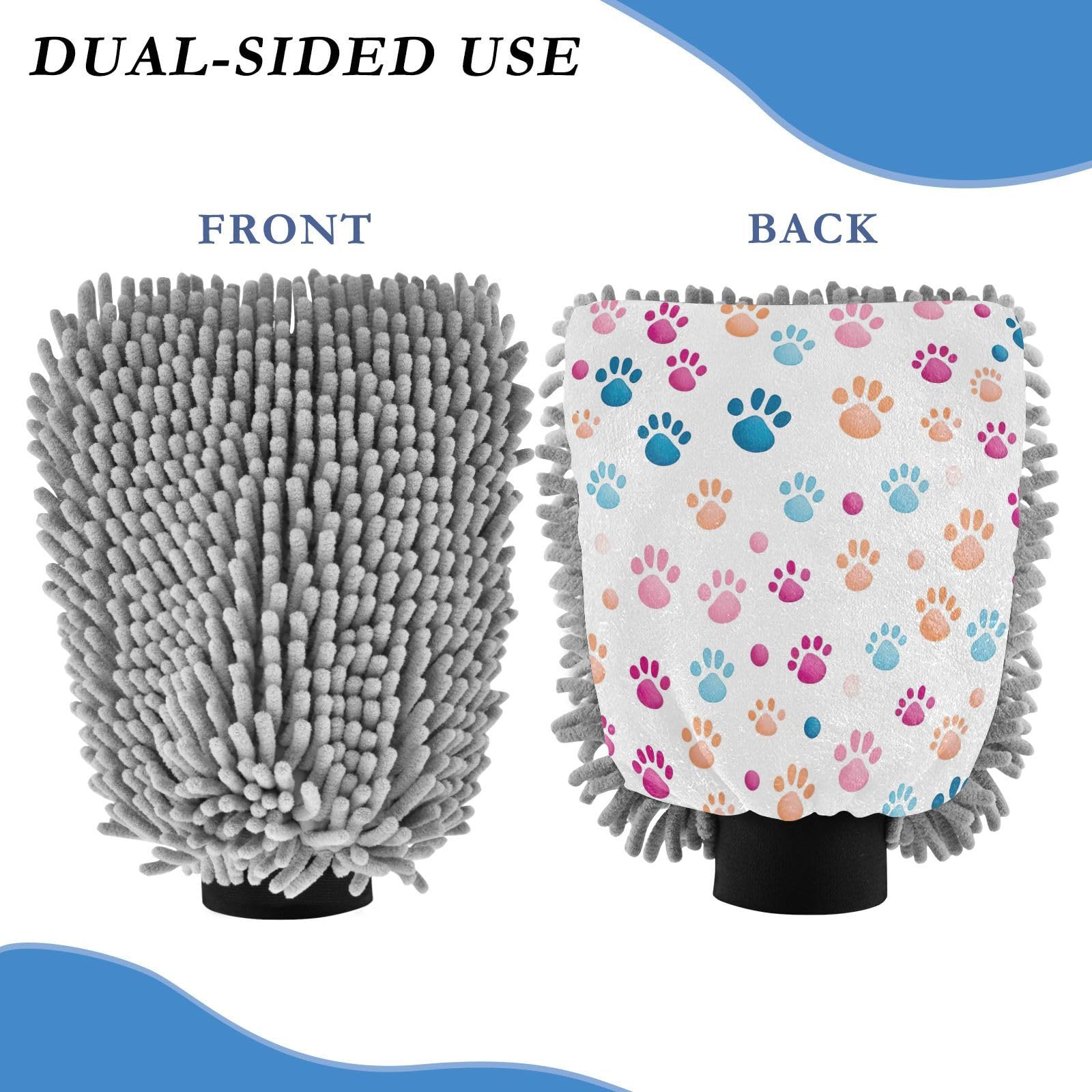 Flradish 2 Pack Cute Dog Paws Car Wash Mitt Chenille Microfiber Lint-Free Scratch Free Ultra-Soft Absorbent Car Wash Mitt 11.8x8.07 Inch