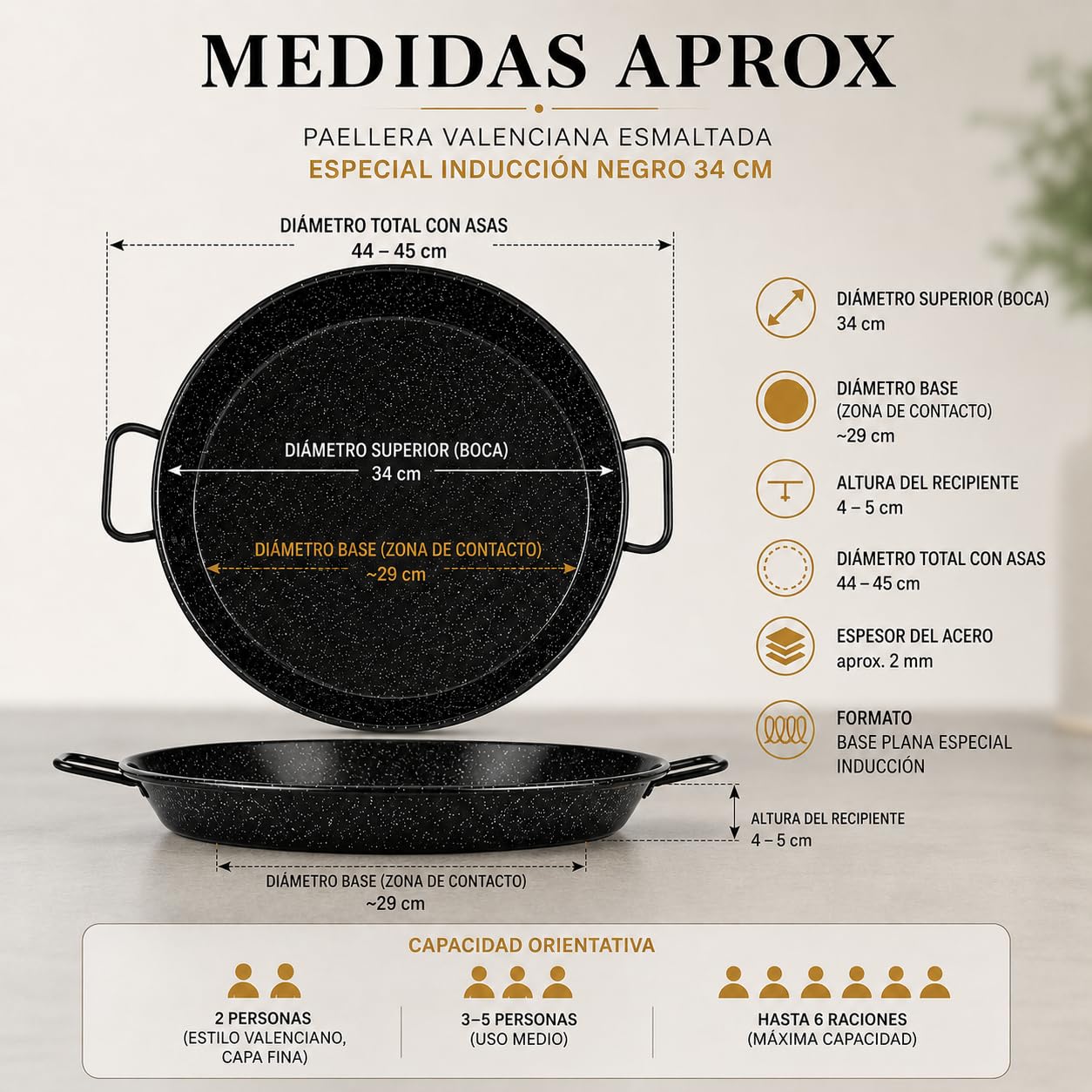 Garcima Poêle à paella pour 6 personnes, émaillée, 34 cm