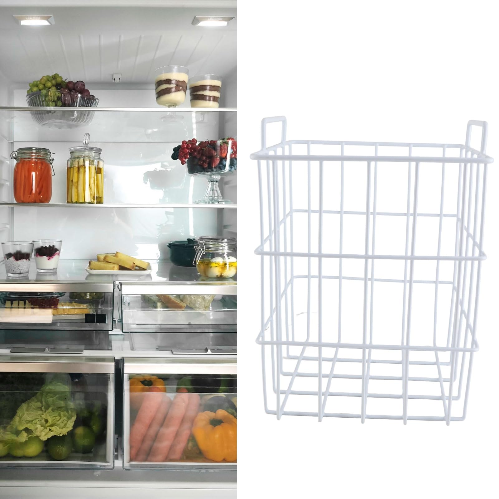 BAZEITFLOW Gefrierschrank Organizer Korb | Verstellbar Mit Abtropffunktion Für Kühlschrank