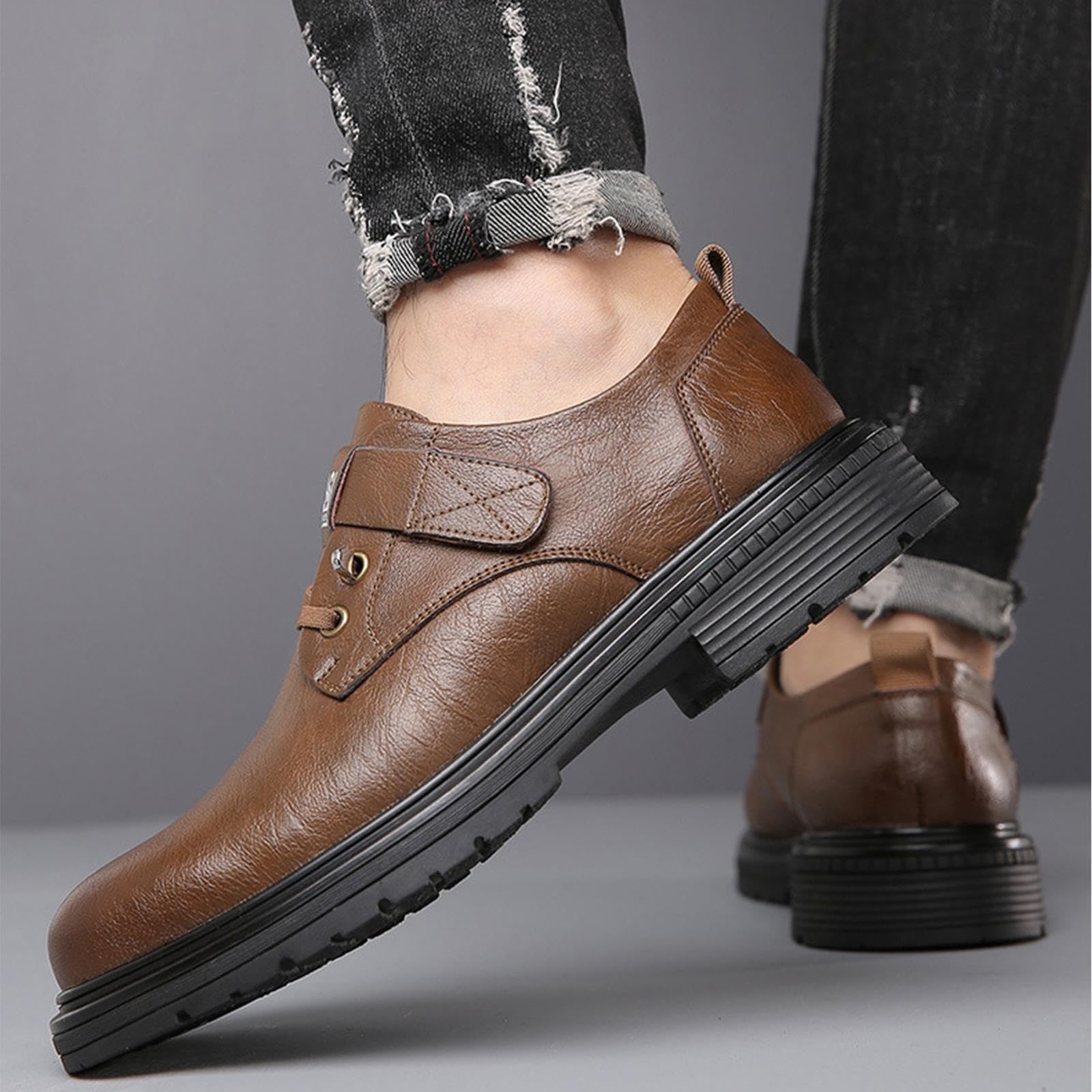 Zapatos De Cuero Hombre con Correa De Cierre Mocasines Vestir Negocios