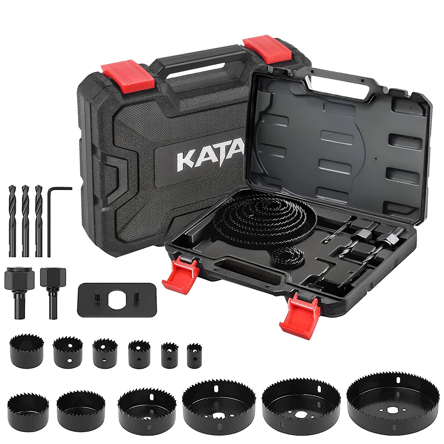Buy 1 get 1 KATA 18PCS Hole Saw Kit 3/4"-5"(19-127mm) Hole Saw Set with Mandrels,Hex Key,Install Plate,Ideal for Soft Wood,Plywood,Drywall,PVC Buy 1 get 1 KATA 18PCS Hole Saw Kit 3/4"-5"(19-127mm) Hole Saw Set with Mandrels,Hex Key,Install Plate,Ideal for Soft Wood,Plywood,Drywall,PVC