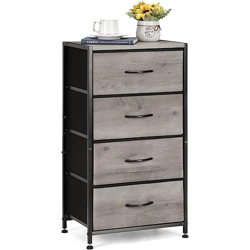 LIANTRAL Dresser with 4 Drawers, Fabric Dressers Storage Drawers, Sturdy Steel Frame & Wood Top, Dressers for Bedroom, Hallway, Entryway, Closets, Light Grey
