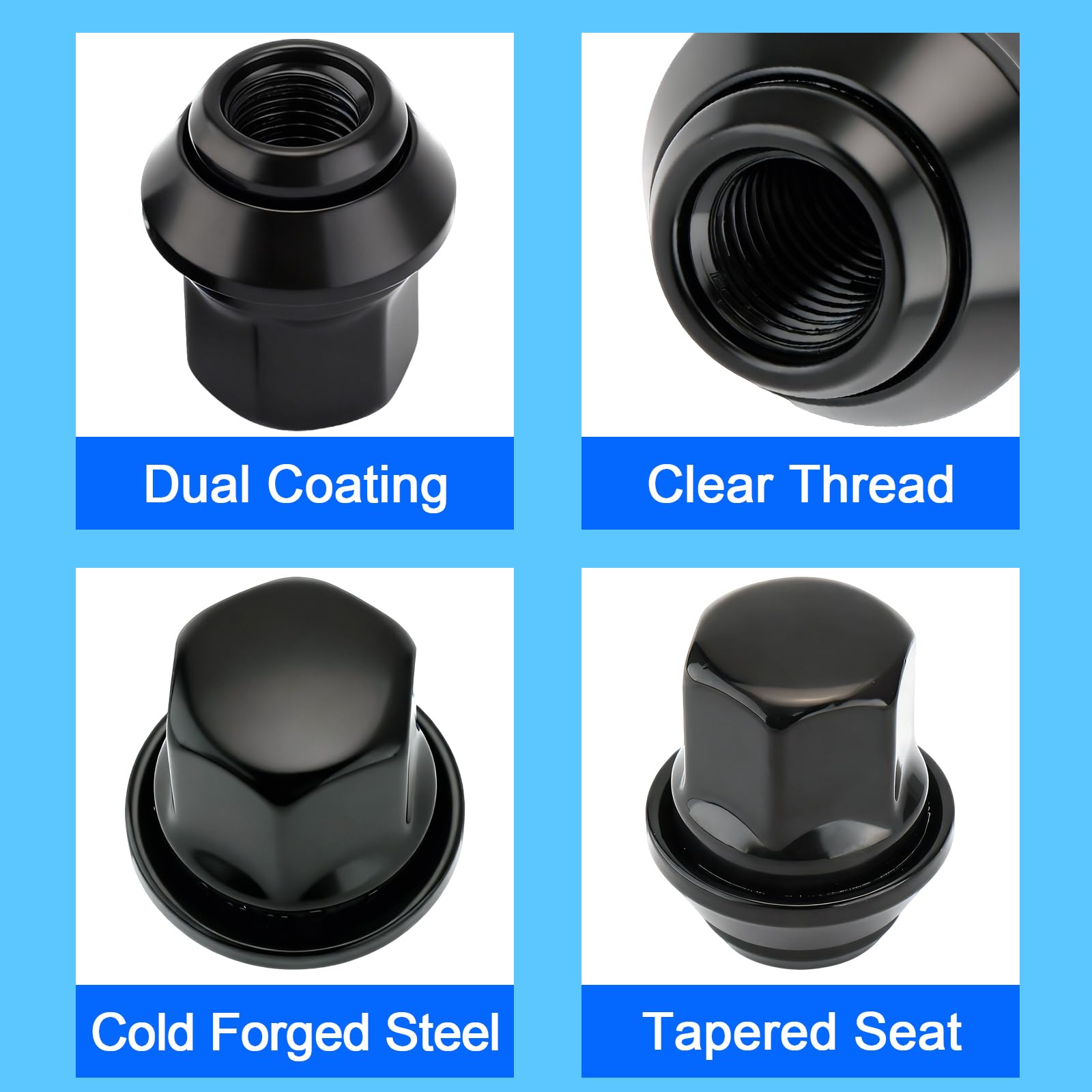 Set di 20 dadi esagonali per ruote M12 x 1,5, per Ford Focus, Fiesta, Mondeo, Kuga, KA, 19 mm, in lega, colore nero