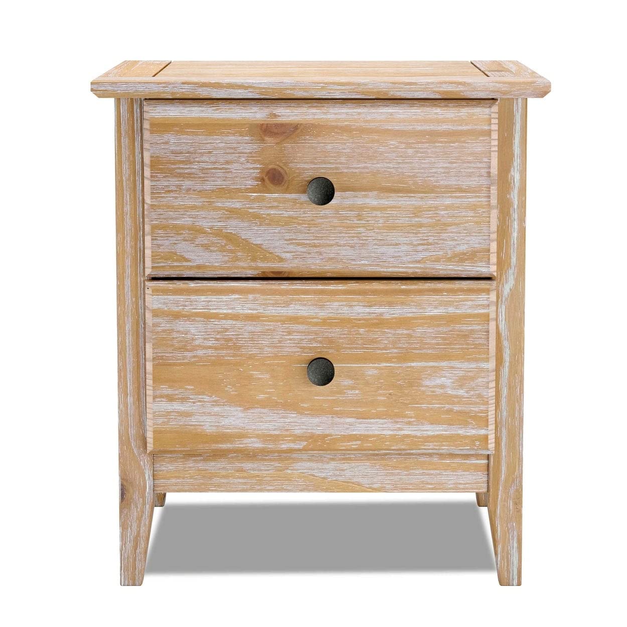 Grain Wood Furniture Greenport 2-Drawer Bedroom Nightstand, Solid Wood with Brushed Driftwood Finish