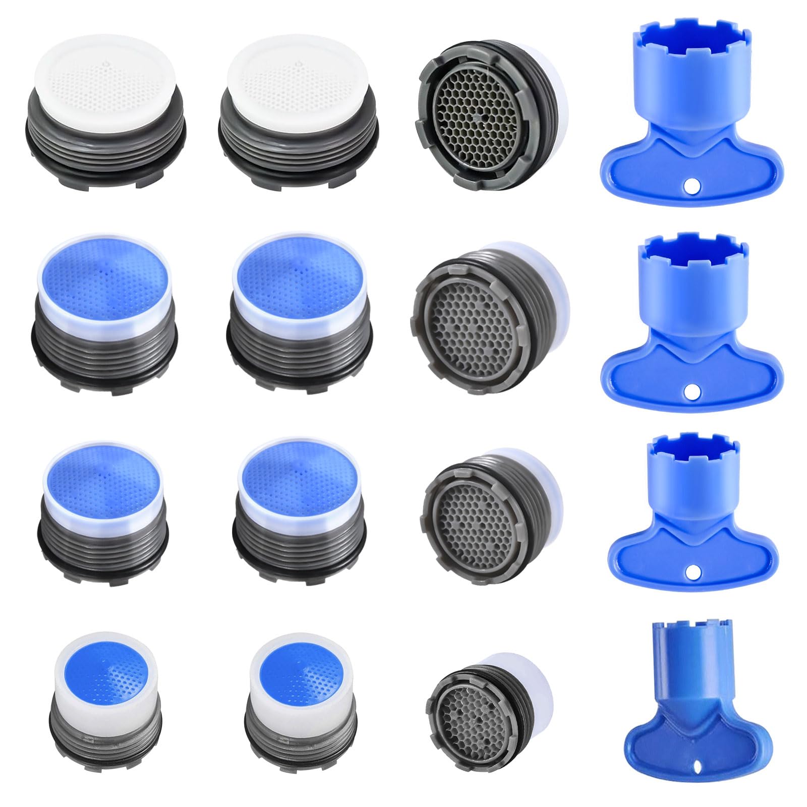 12 PCS Faucet Aerator Set, M16.5, M18.5, M21.5, M24, Kitchen & Bathroom Sink Aerator Replacement with Key Removal Wrench Tool