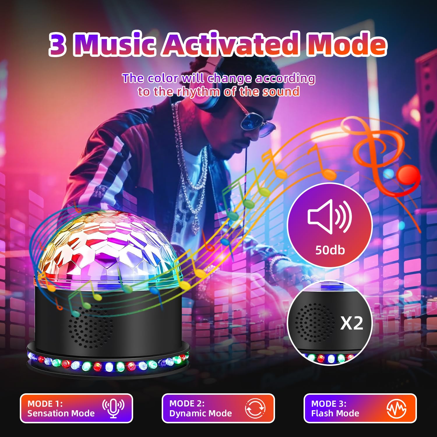Boule Disco, Gomifie Boule à Facette 54 LEDs avec Lecteur de Musique et Haut-parleurs Doubles, Jeux de Lumière pour Soirée avec 3 Modes Activés et 3 Modes Spécaux pour DJ, Noël, Bar et Fête
