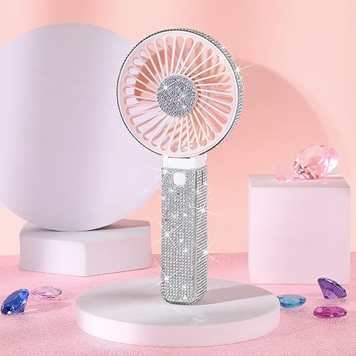 Miniatura 9 de Mudder Crystal Bling - Mini ventilador de mano con diamantes de imitación, portátil, recargable, funciona con pilas, pequeño ventilador personal