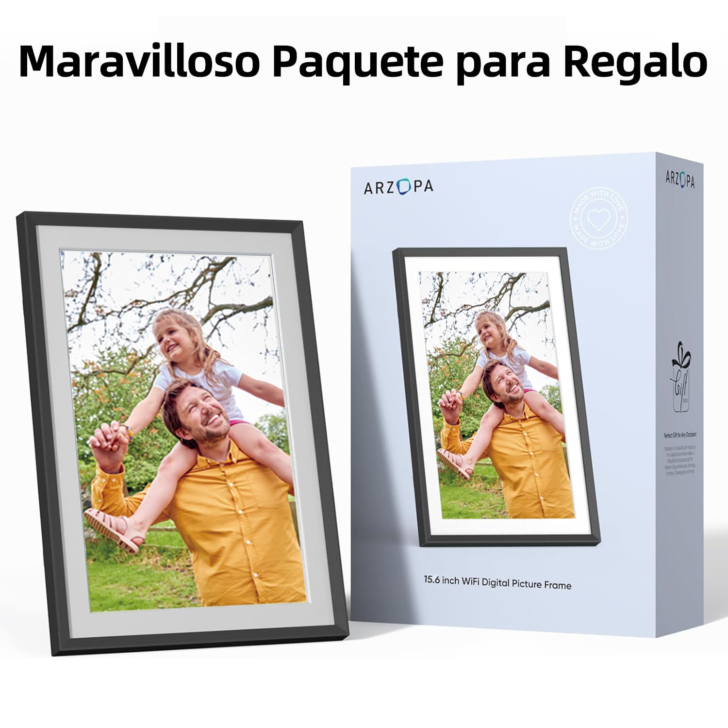 ARZOPA Marco de Fotos Digital WiFi 15,6 Pulgadas 1920x1080 32GB Pantalla Táctil IPS FHD de Rotación Auto Frameo Marcos Digitales de Fotos Inteligente Soporte de Foto/Música/Video/Alarma