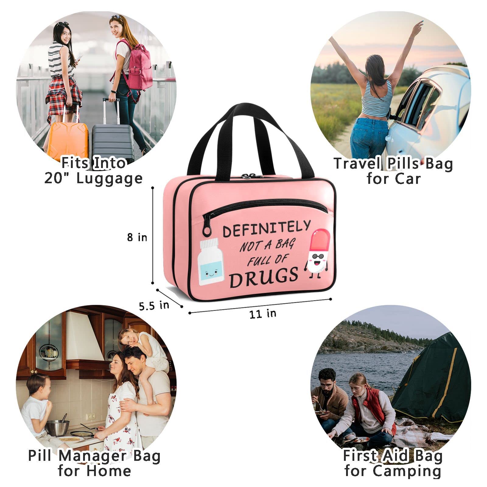 Naanle Pill Organizer Bag Travel Pill Bottle Medicine Organizer Home Storage Medication Bag for Vitamin Supplements, Pill Character Empty First Aid Bag for Car Camping, 1.0 Count