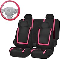 Vista 34 de FH Group FB032114 - Juego completo de fundas para asientos de coche con paño plano Funda de silicón para volante, color negro sólido, se adapta a