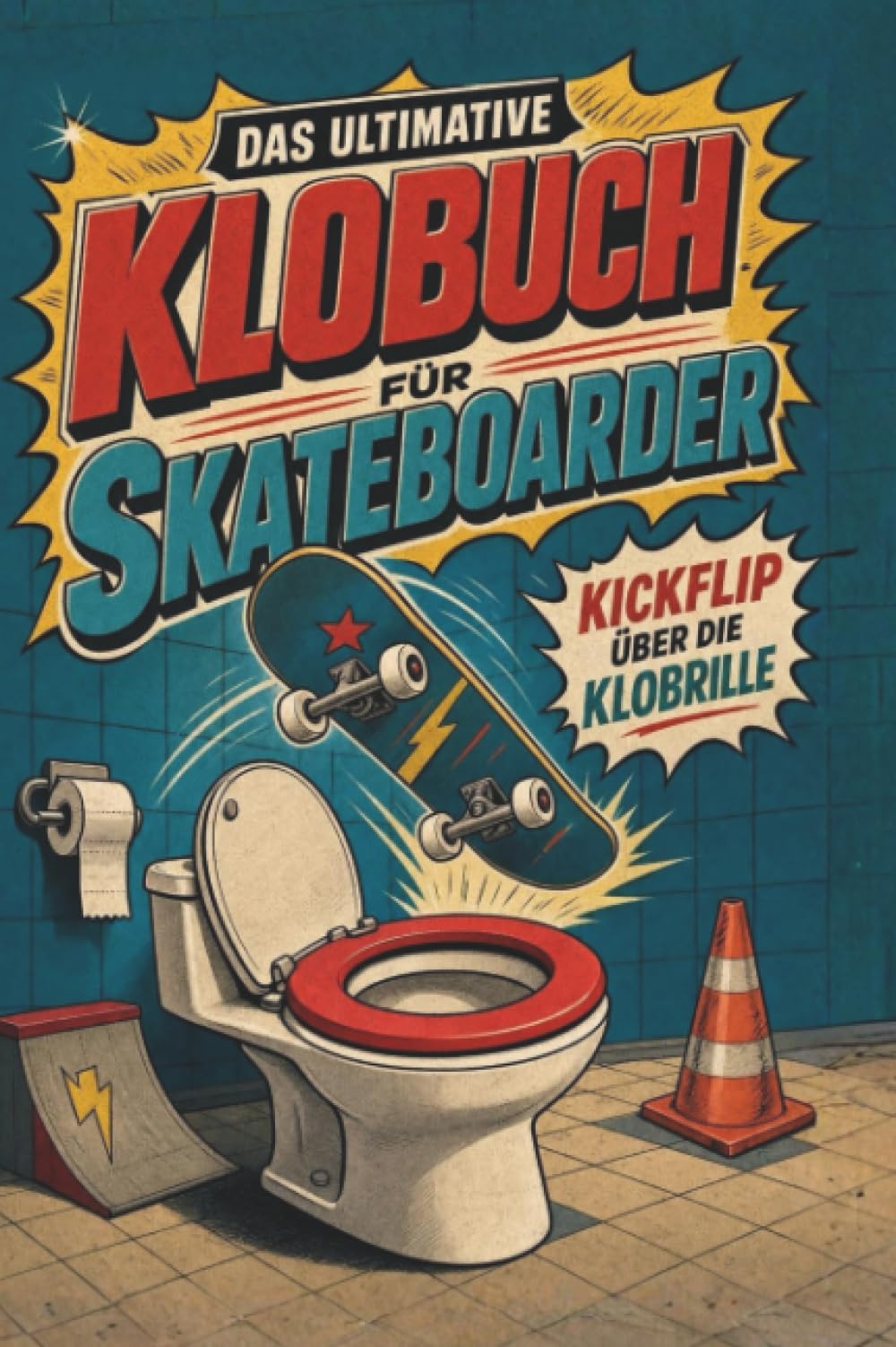 Das ultimative Klobuch für Skateboarder: Kickflip über die Klobrille. Lustiges Geschenk für Skateboarder, Kickflips und Halfpipe-Humor