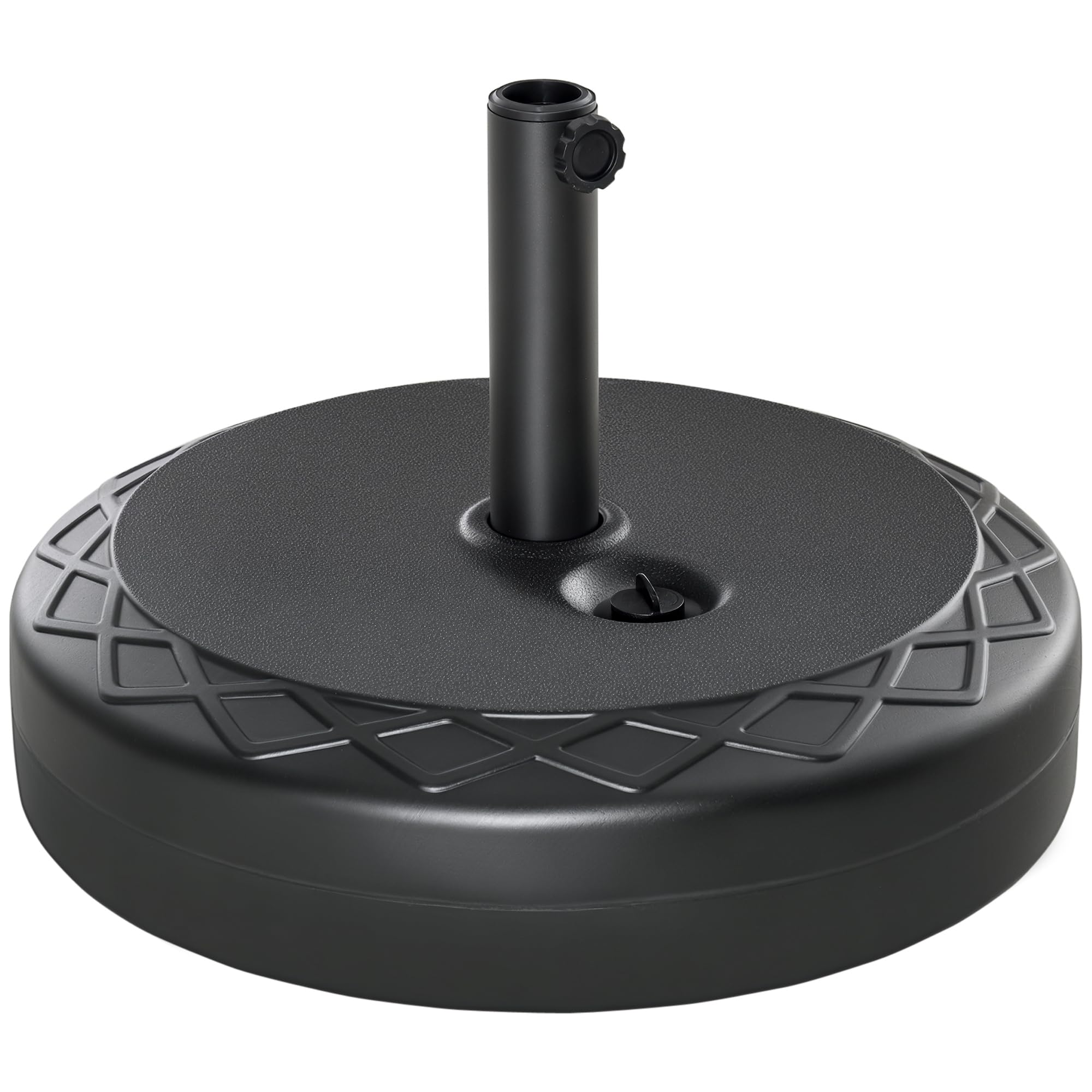 Outsunny Base per Ombrellone da Giardino Rotonda Φ55cm, Basamento da 30kg da Riempire con Acqua per Pali da 38mm, 48mm, Nero