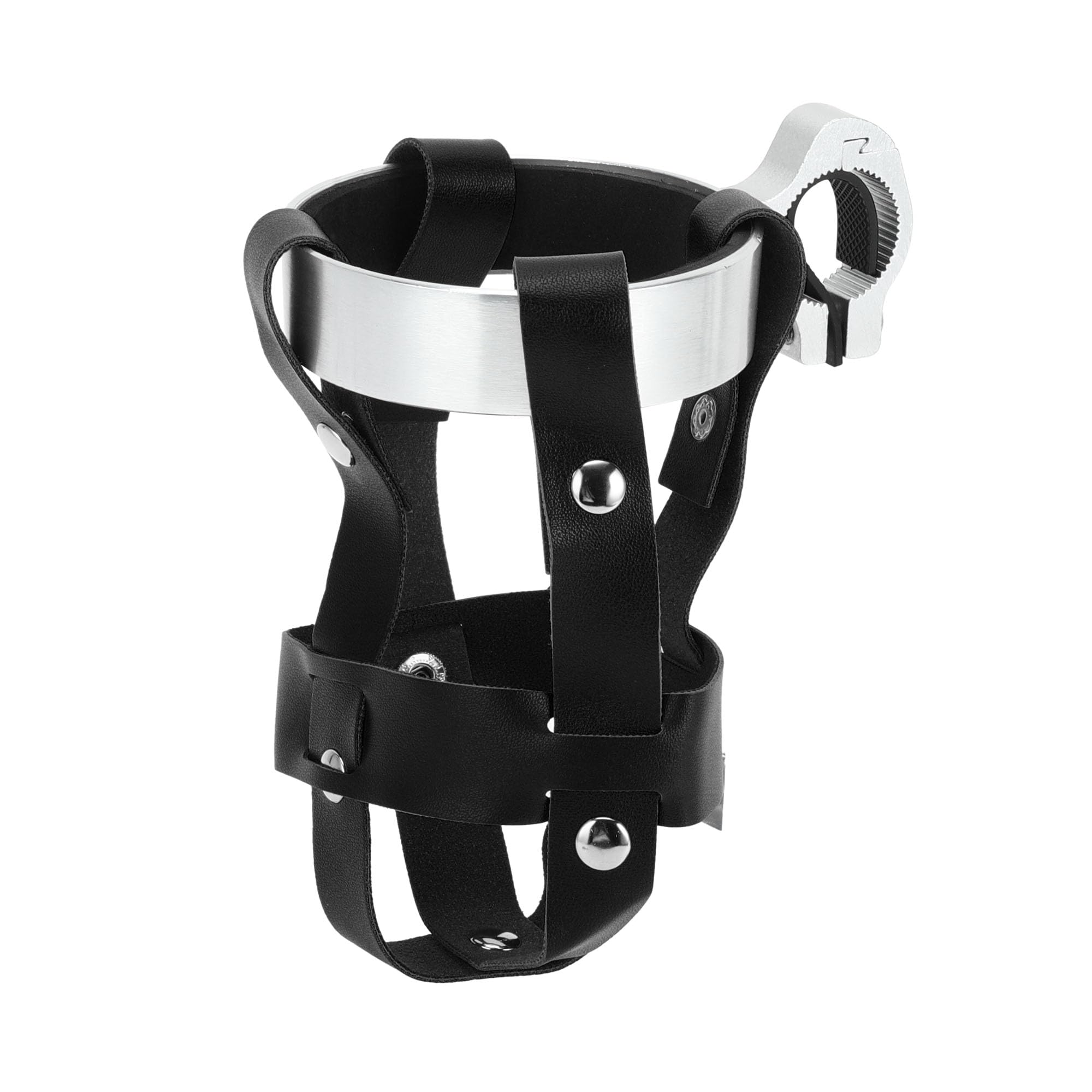 RATCHROLL 1 Pc Universal Motorcycle Bike Drink Holder Motorbike Bicycle Water Bottle Cup Holder Screw Black Silver Tone PU Aluminum Alloy