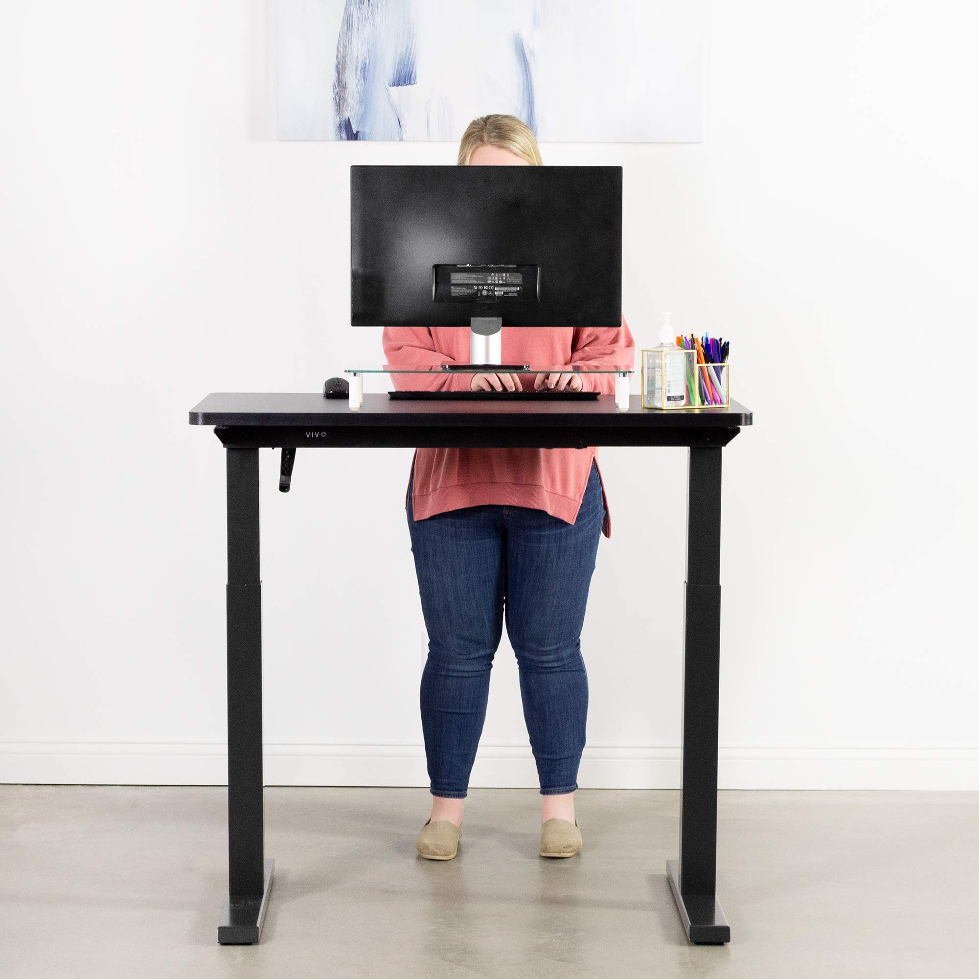 VIVO Manual Height Adjustable 43 x 24 inch Stand Up Desk, Black Solid