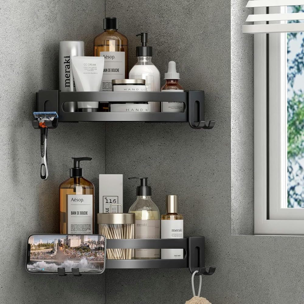 ZBDZSW Estante Ducha Esquina Triangular 2 Piezas Soporte para maquinilla Afeitar Adhesivo sin Taladro Organizador Estante Almacenamiento baño y Almacenamiento Estante Inodoro,Cocina sin Orificios