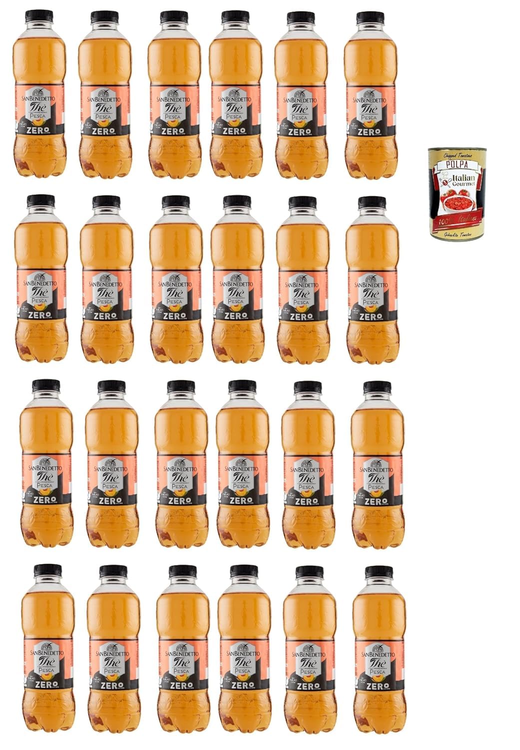 San Benedetto THE PESCA ZERO 24X 500ML, thé glacé le «Peach Without Sugar Pet jetable, thé glacé rafraîchissant, sans conservateurs et colorants artificiels + Italian Gourmet polpa 400g