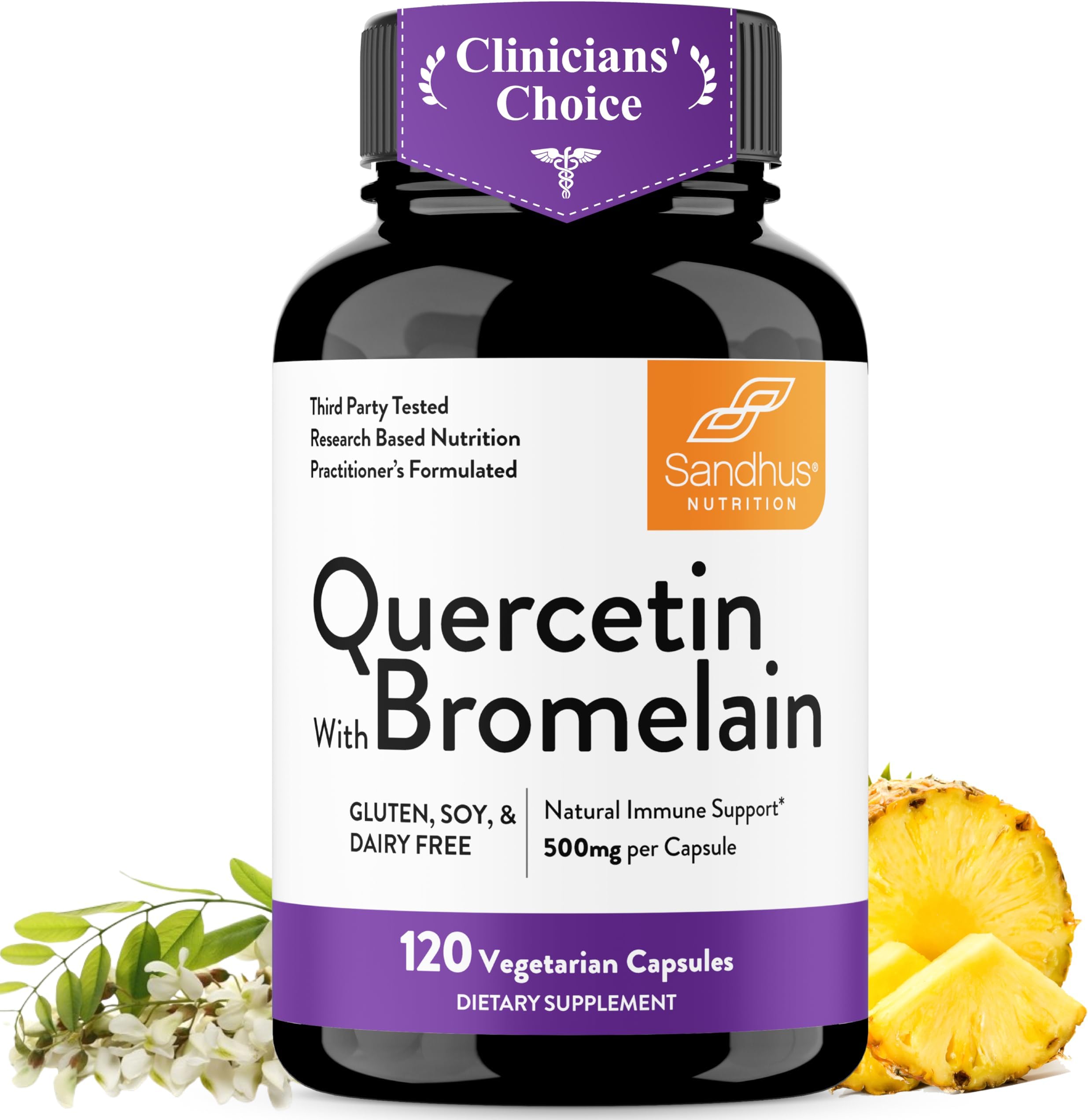 Quercetin with Bromelain Vegetarian Supplement Capsules | 120 Count (1000mg Per Serving 2400 GDU/g) | Supports Healthy Immune System, Helps With Seasonal Allergy Support | High Absorption Antioxidant