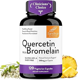Quercetin with Bromelain Vegetarian Supplement Capsules | 120 Count (1000mg Per Serving 2400 GDU/g) | Supports Healthy Immune System, Helps With Seasonal Allergy Support | High Absorption Antioxidant