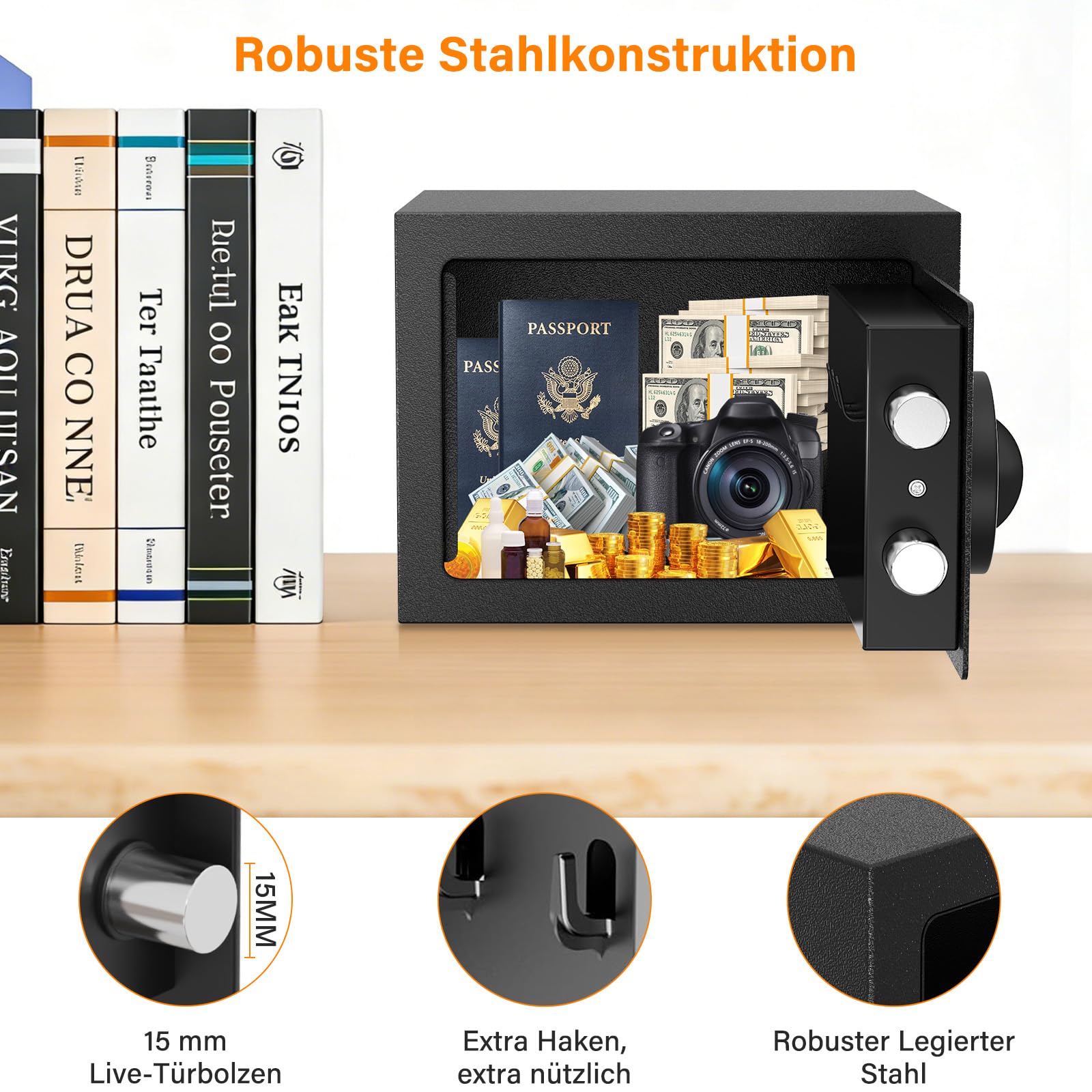 Mini Safe Tresor mit Zahlenschloss Schlüssel, MöBeltresor Klein mit Feuerfeste Tasche, Kleiner Tresor für Zuhause Sicherheitssafe,Tresore Kinder für Geld Medikamente Wertsachen Bargeld