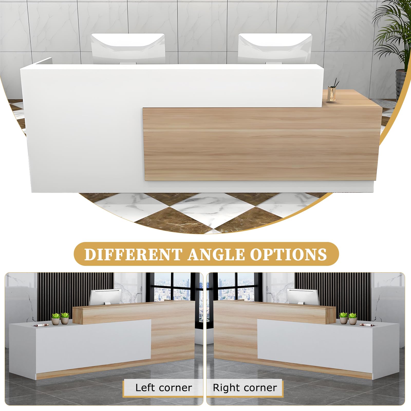 Empfangstheke Holz Modern mit Schublade und offenen Regalen, 100-180 cm für Salon Hotel Büro