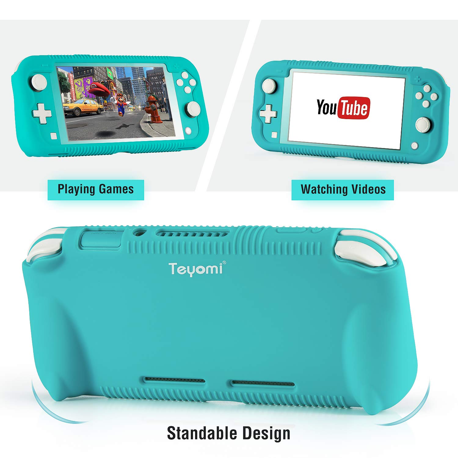 Teyomi - Funda de Silicona para Nintendo Switch Lite con Protector de Pantalla, 4 Piezas Joystick Tapas y Ranuras para Tarjetas, Carcasa con Soporte, diseño Resistente a Golpes y arañazos