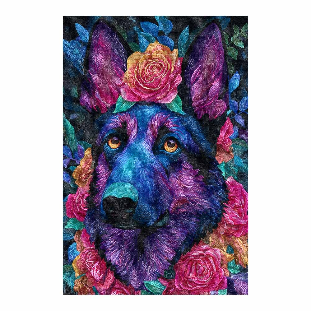 ZAMAEIU Canvas Print Wall Art Dog adorned withs flowers Abstract Dog Animal Paintings, Suitable for living room, bedroom, for Kids Room Decoretc.(multicolored)-60x90cm Unframed