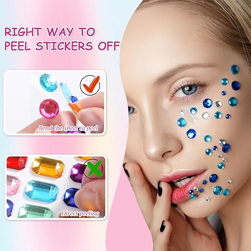 Miniatura 6 de Calcomanías de gemas, 1876 unidades, 12 formas, autoadhesivas, diamantes de imitación, multicolor, varios tamaños, 17 hojas de gemas brillantes para