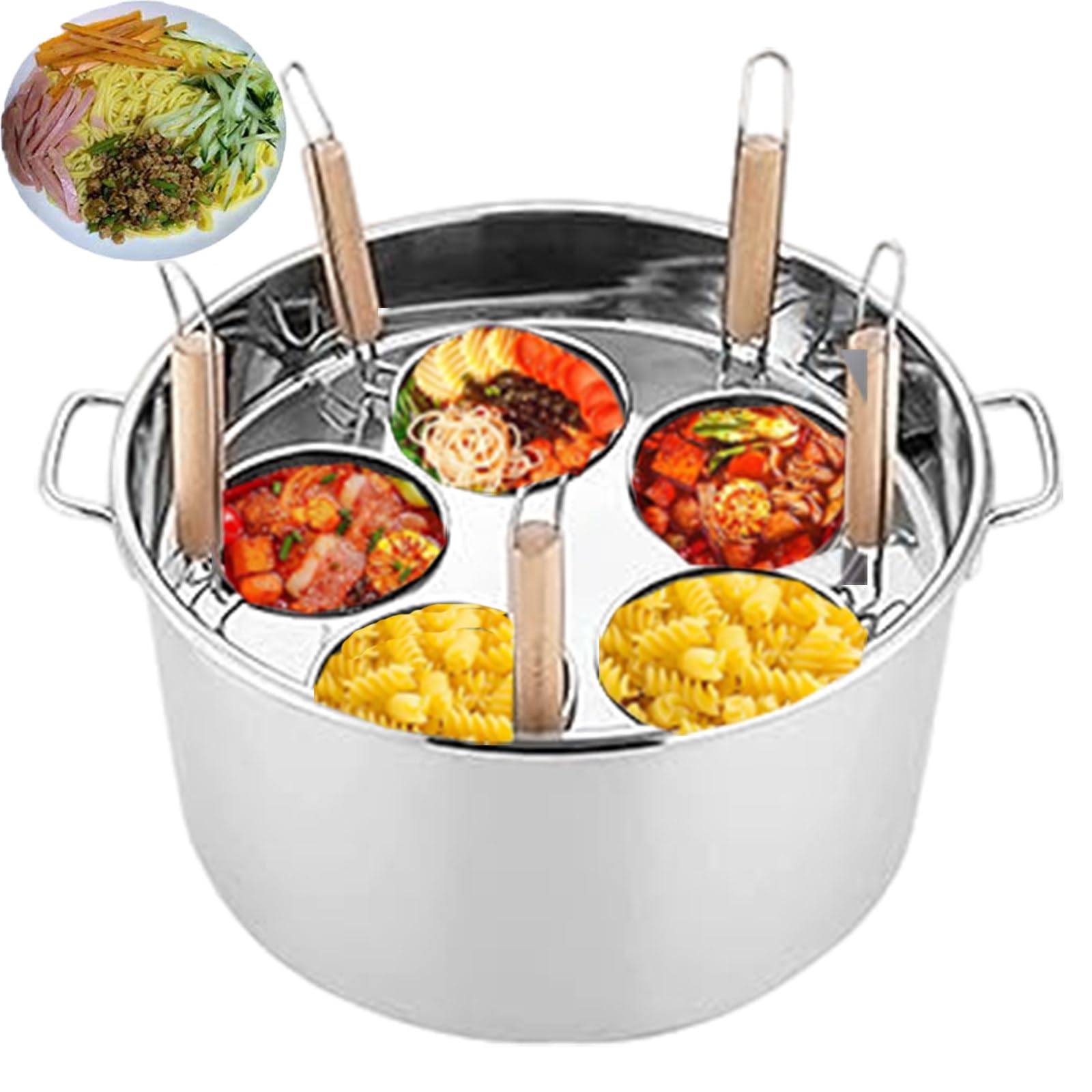AYCDL Noodle Cooker Commercial Pasta Cooker 5 Holes with Filters - Manual Cooking Machine for Kitchen Roadside Stalls - Stainless Steel Pasta Cooking Tool