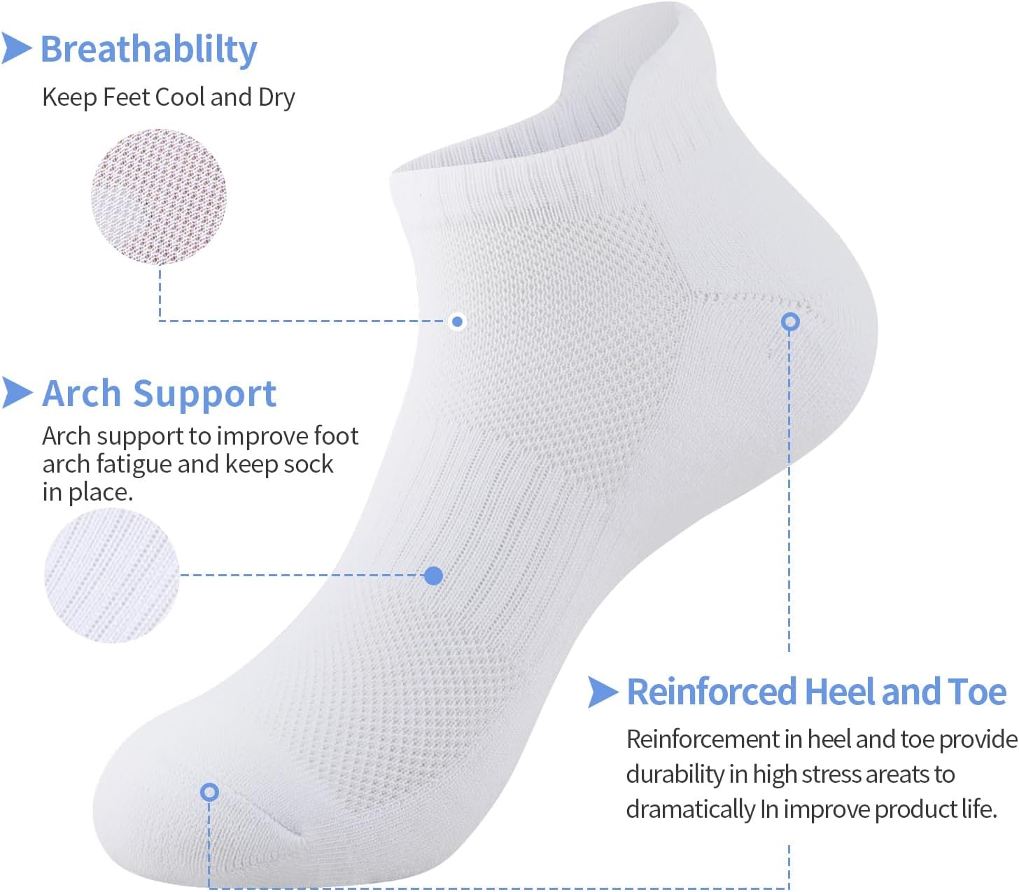 JOYNÉE Mens Ankle Athletic Socks for Men Running Tab Low Cut Socks 6 Pairs Sports Workout Socks,Sock Size 10-13 - Image 4