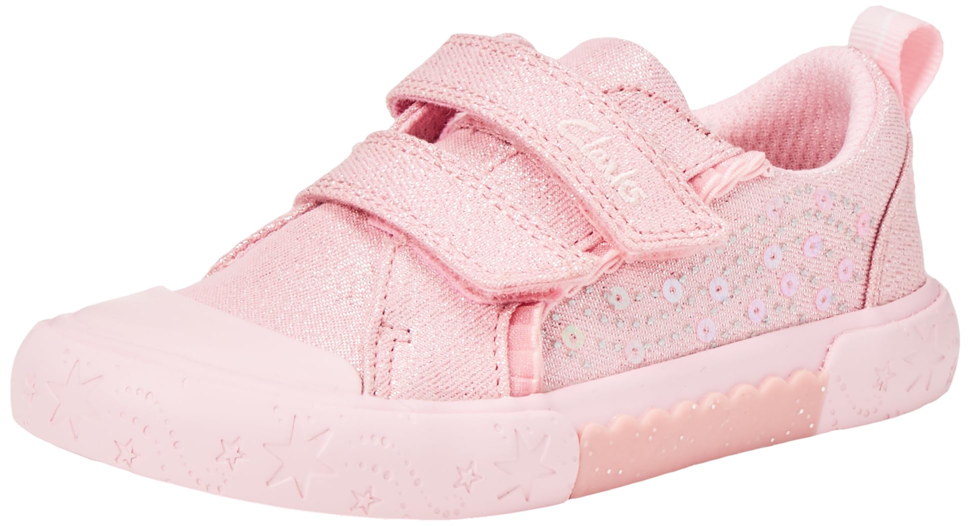 Clarks Foxing Gleam T Pink Glitter Kids toddler girls trainers 8624-66F in a Plain Textile in Size 6