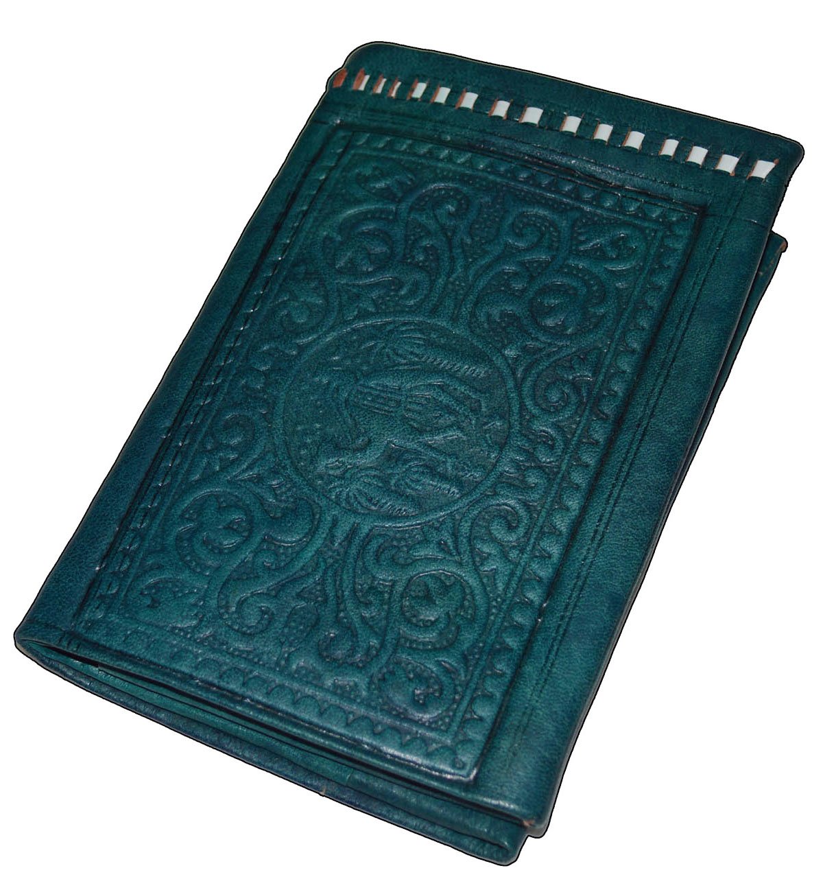 Treasures Of Morocco Handmade Moroccan By-fold Leather Wallet Large Vintage Exquisite Handy Teal