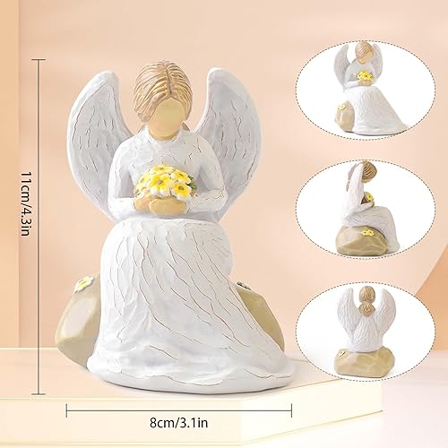 Miniatura 2 de JEPELUS Figura de ángel de la guarda, figuras de ángeles con ramo de mano, estatuas de ángel y figuras para mujeres, pequeñas figuras de ángel
