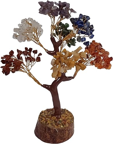 Miniatura 1 de Purpledip Árbol de dinero bonsái de piedras preciosas de cristal de siete chakras piedras semiterciosas montadas en alambre dorado (12600)