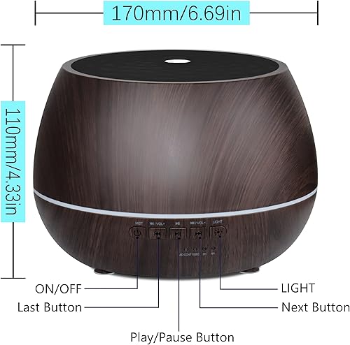 Miniatura 4 de Difusor de aceite esencial con máquina de sonido para aromaterapia, humidificador de niebla fría con música de sonido natural y 14 luces LED,