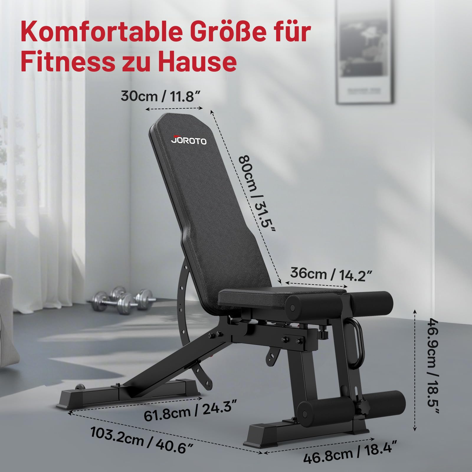 JOROTO MD65 Hantelbank Verstellbar, Multifunktions Hantelbänke für Zuhause, Trainingsbank mit Max Belastung 800KG, 9-Fach Verstellbarer Rückenlehne und 3-Fach Verstellbarer Sitzfläche Fitnessbank
