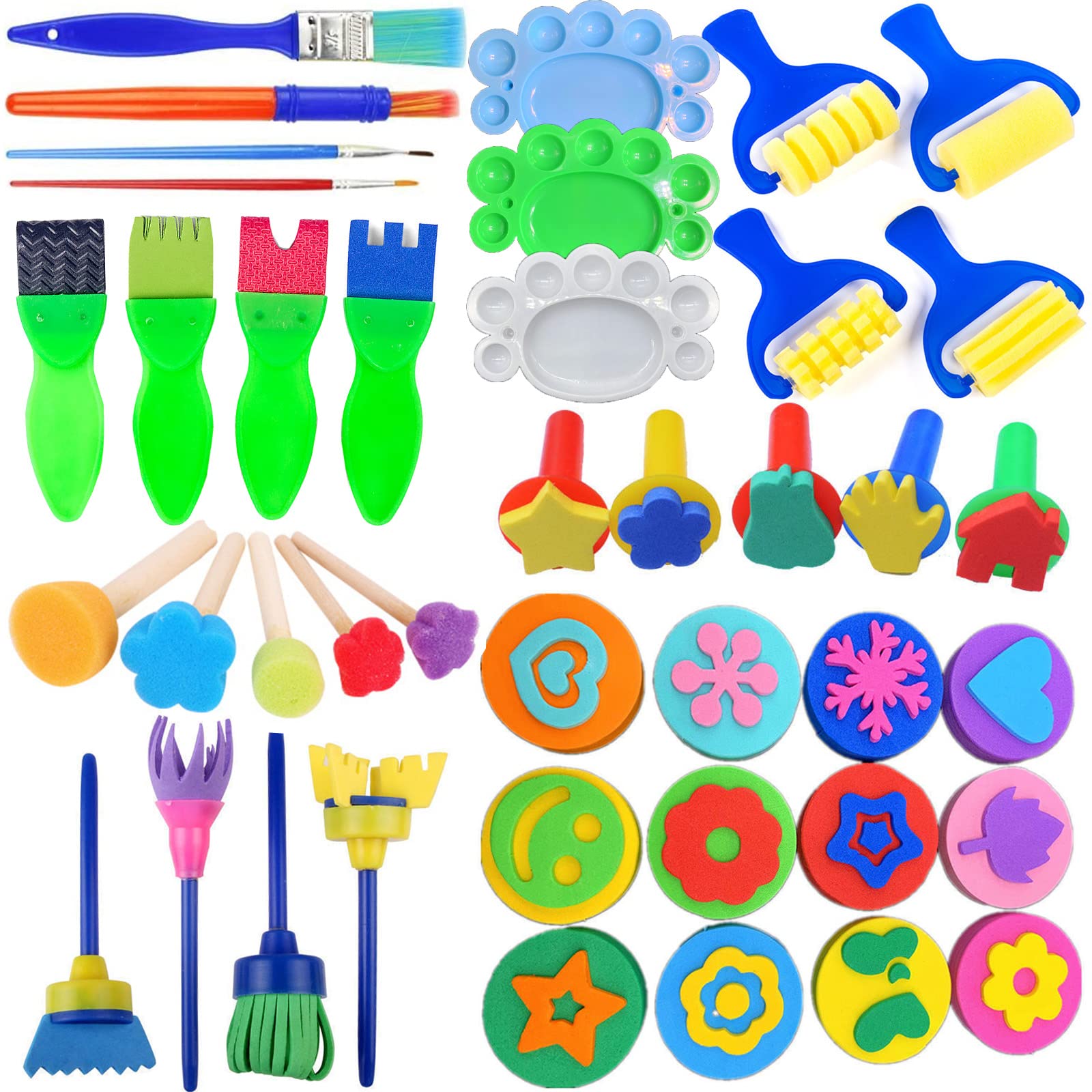 Kit Peinture Enfant 52 Pièces - Eponges, Pinceaux Et Tablier Pour DIY Et Loisirs Créatifs