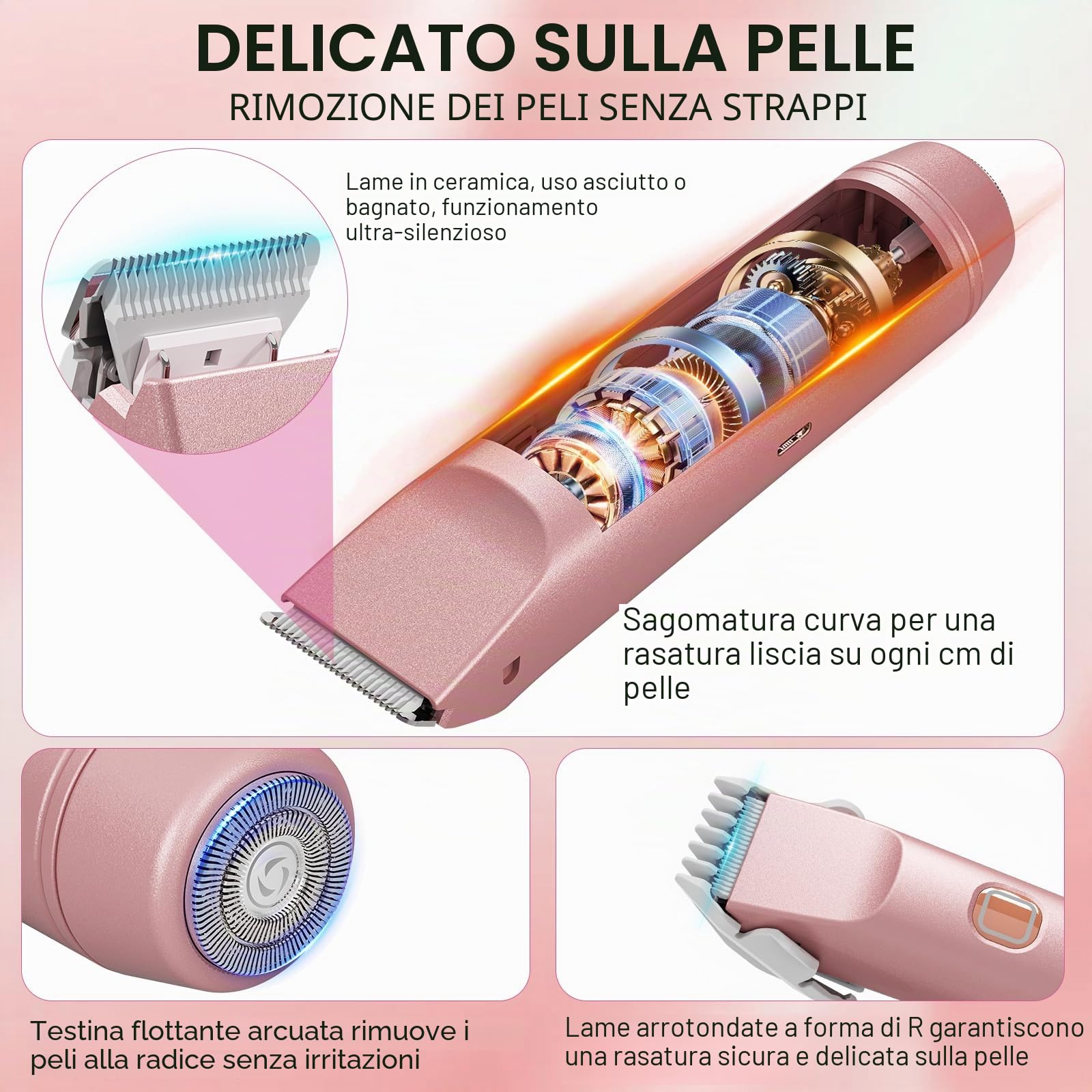 Rasoi da donna 2 in 1, rasoi da donna IPX7 impermeabile trimmer per peli pubici da donna, uso bagnato e secco, rasoio elettrico indolore per corpo, braccia, gamba