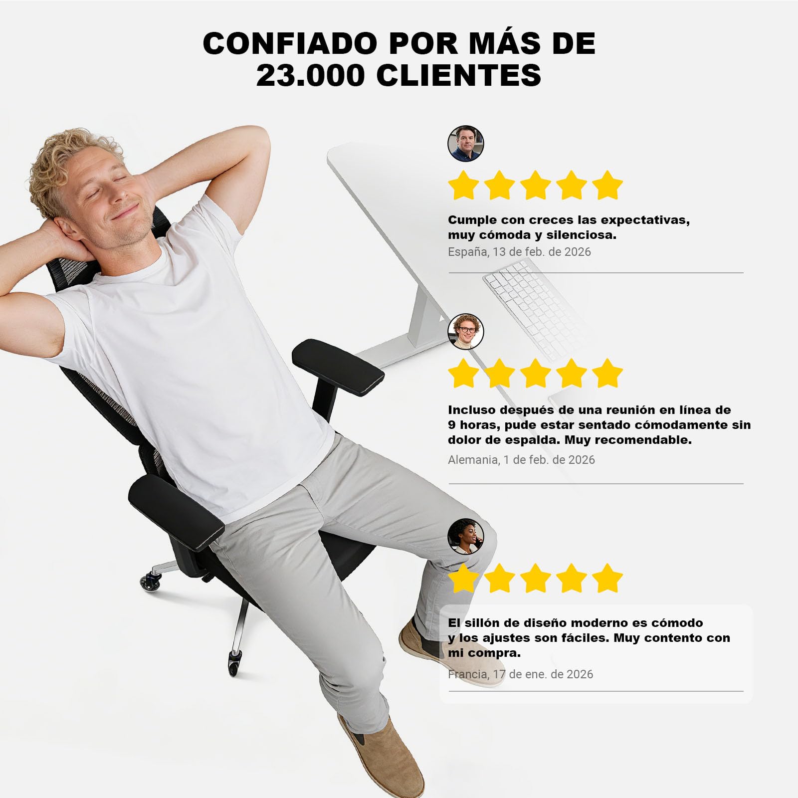 MELOKEA Silla de Oficina Ergonómica, Reposabrazos 4D, Profundidad de Asiento Ajustable, Ruedas de Goma, Inclinación de 4 Niveles, Cómodo para Personas Altas, Estudio & Despacho, Silla Escritorio 200KG