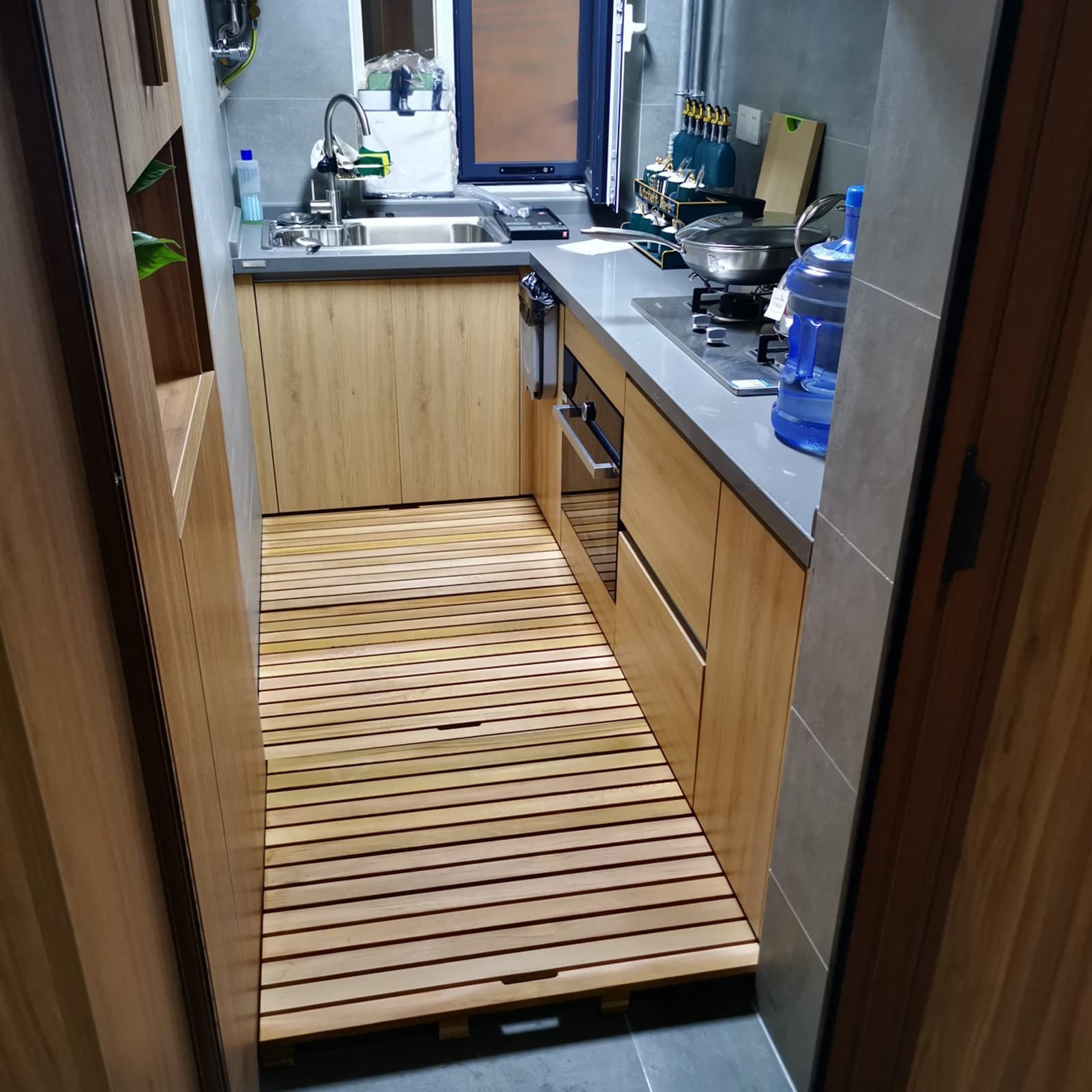 Tappetino da doccia in legno naturale, tappetino antiscivolo impermeabile per cucina e balcone, bordo di scarico anti-rottura, dimensioni personalizzate, 40 x 90 cm, elegante finitura naturale