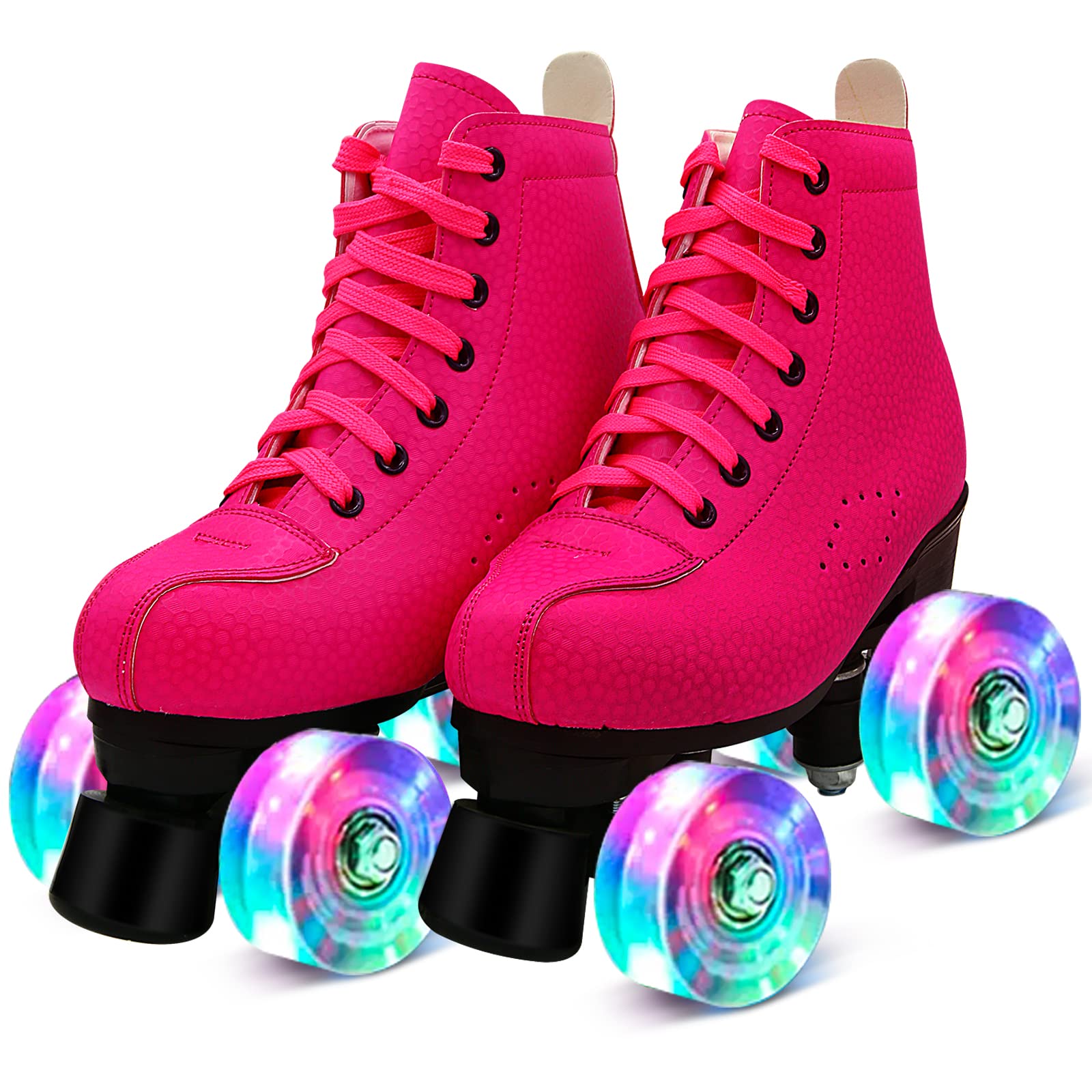 PERZCARE Roller Skates for Women&Girls,Premium High-top Classic Double-Row Design Roller Skates Shoes 4 Shiny Wheels,PU Leather Roller Skates for Beginners Teens/Adult/Boys/Unisex Indoor/Outdoor