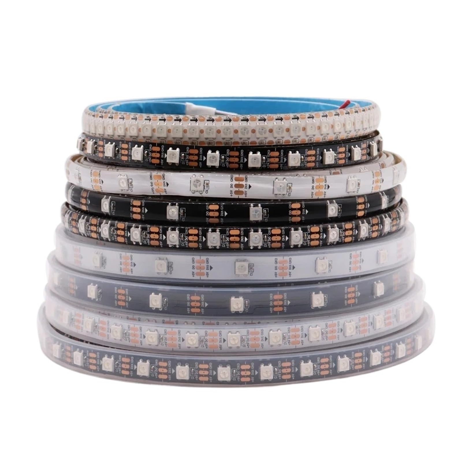 UMOBXKIFN 1pcs DC5V WS2812B SMD 5050 RGB LED Strip Light Individually Addressable IC 30/60/144Pixels Smart LED Tape Lighting IP30/IP65/IP67(White PCB,5m 60 IP67)