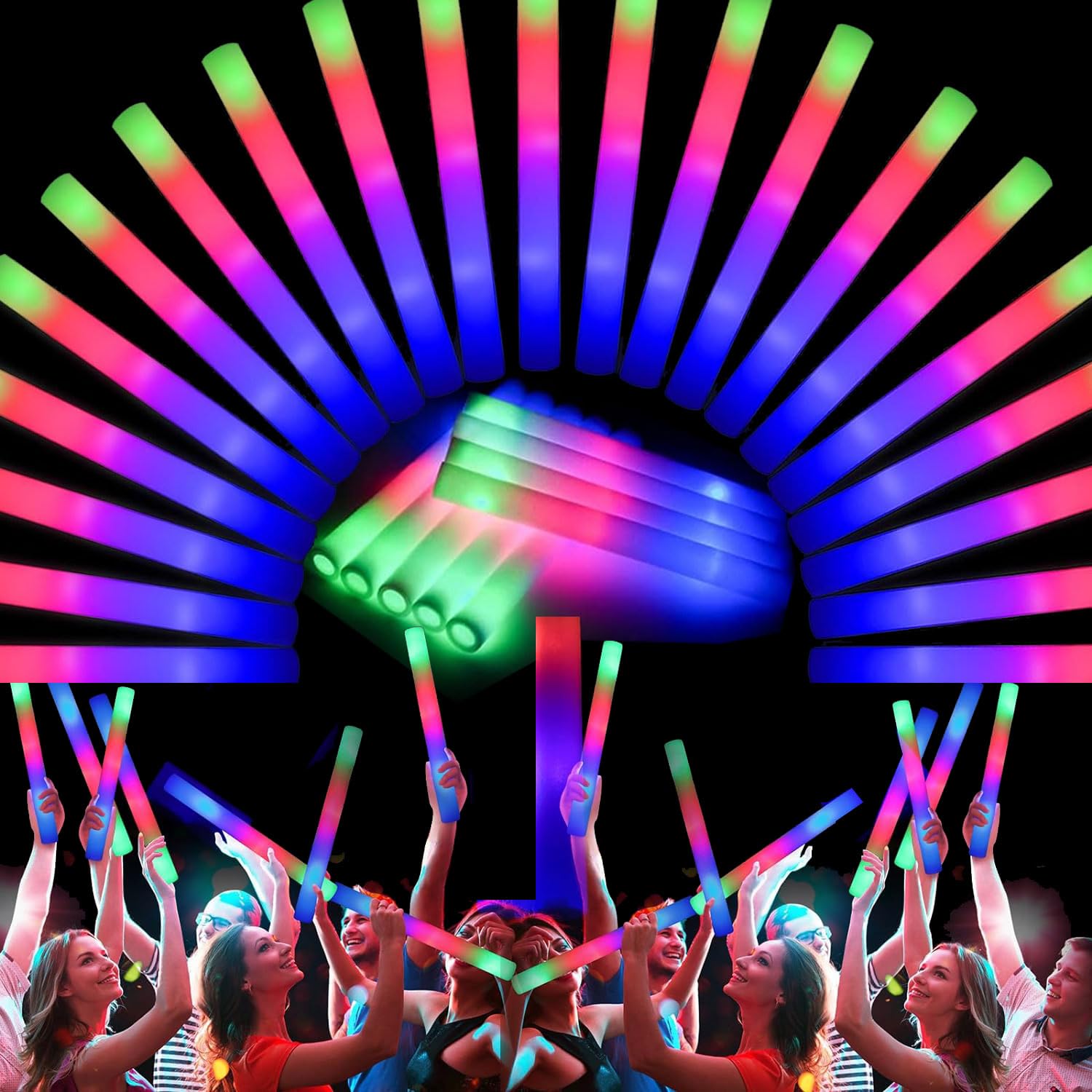 20 PCS LED Foam Glow Sticks Bulk, Glow in the Dark Party Supplies with 3 Modes Colorful Flashing, Foam Light Up Sticks for Wedding,Birthday,Neon Party,Carnival,Concert,New Year
