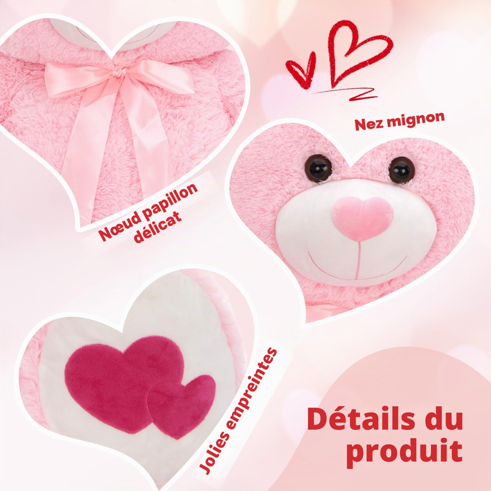MorisMos Ours en Peluche Géant 120cm - Nounours XXL, Peluche Ours Rose Douce et Câline, Cadeau d'amour pour Petite Amie, Femme, Enfant, Filles, Amoureux, Noël & Anniversaire